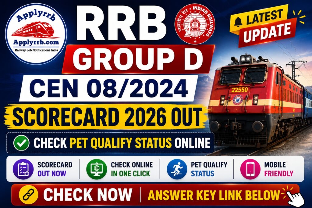 RRB Group D CEN 08/2024 Scorecard 2026 Out; Check PET Qualifying Status Online 1 RRB Group D Results direct link