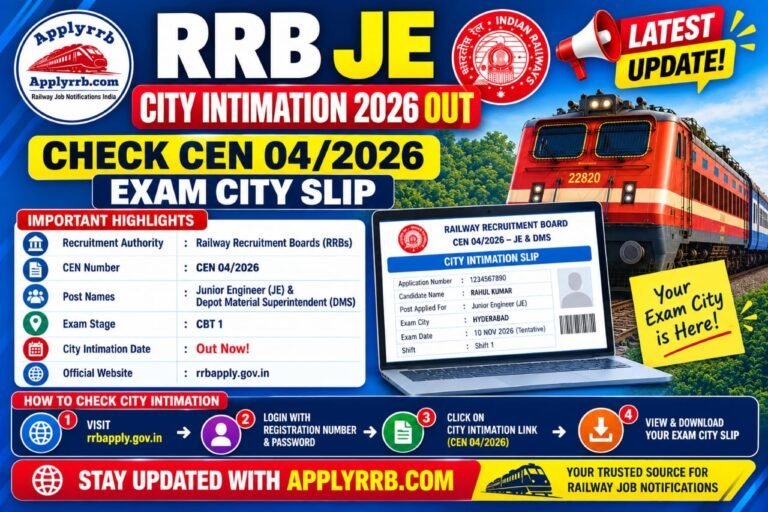 RRB JE City Intimation 2026