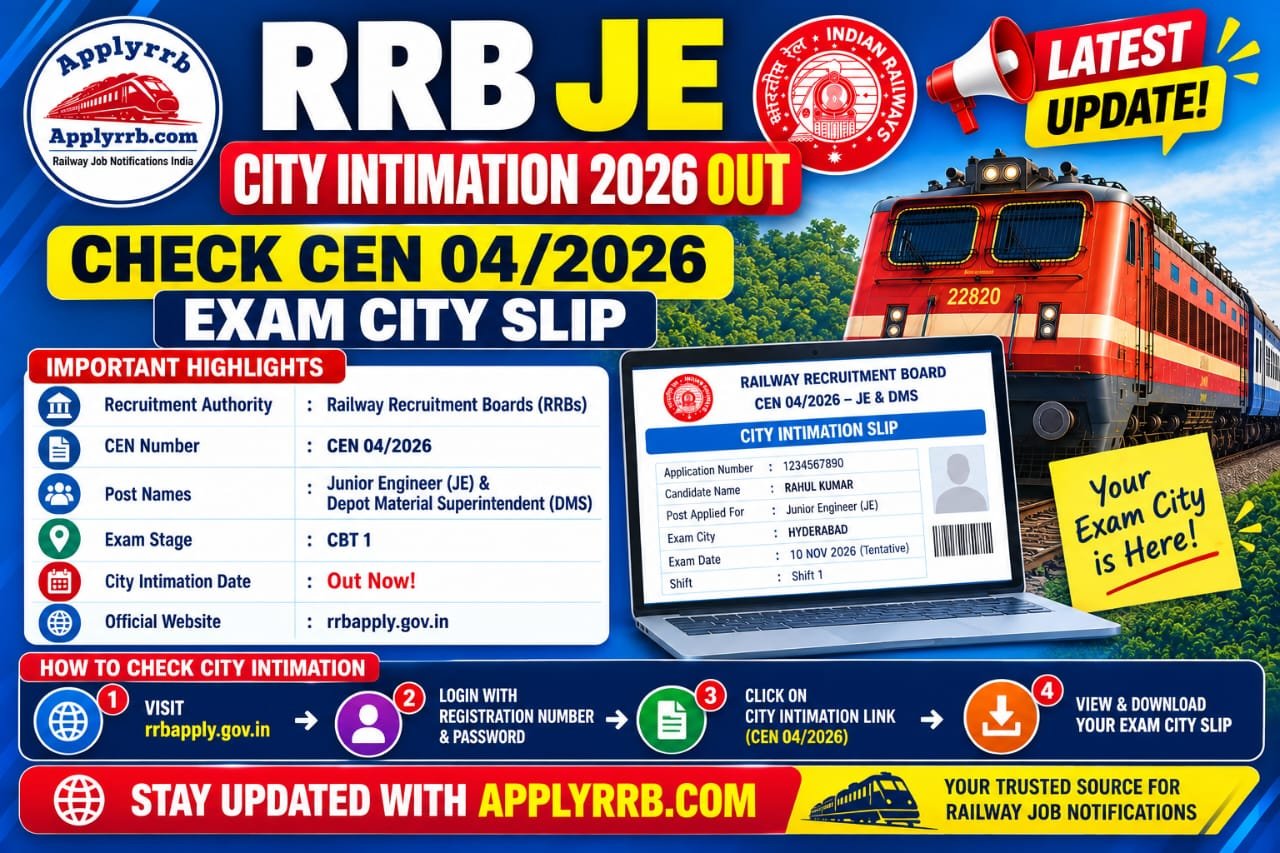 RRB JE City Intimation 2026